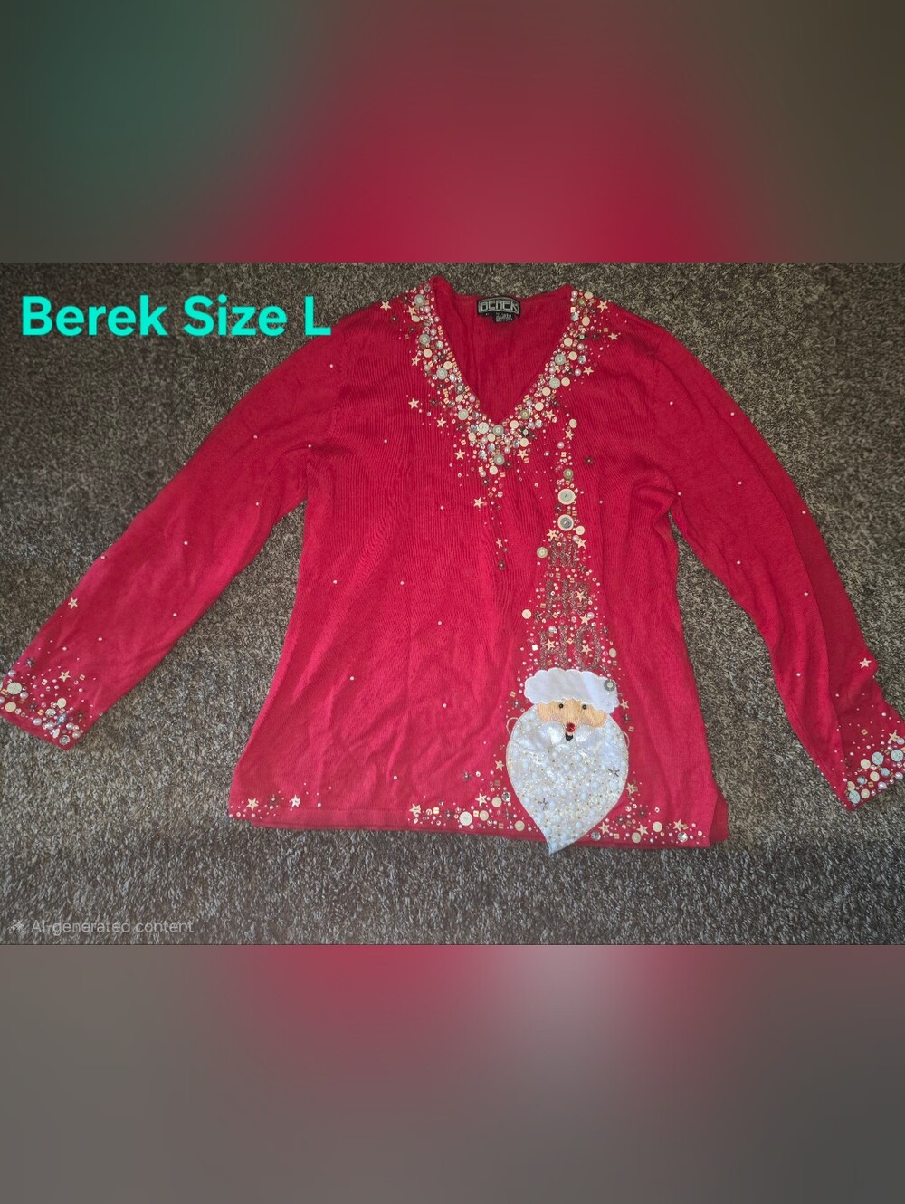 VTG Berek Red Christmas Sweater Large Embellished Sequin Beaded Santa Claus